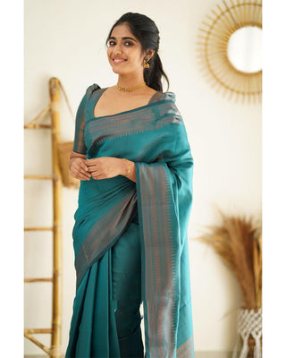 Eloquence Rama Soft Silk Saree With Lagniappe Blouse Piece Shriji