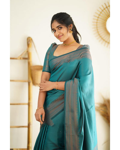 Eloquence Rama Soft Silk Saree With Lagniappe Blouse Piece Shriji