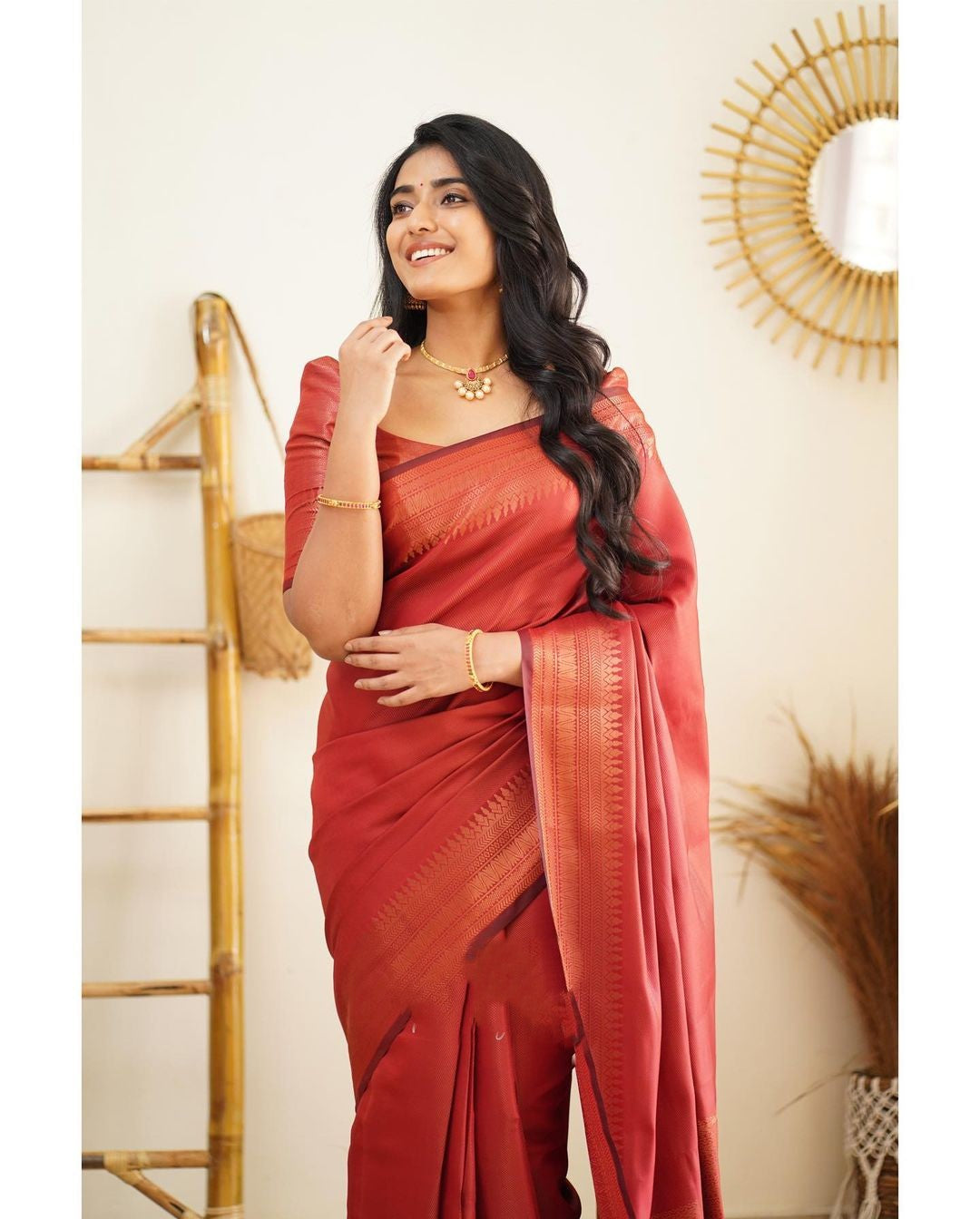 Scrumptious Red Soft Silk Saree With Prodigal Blouse Piece Shriji Main image