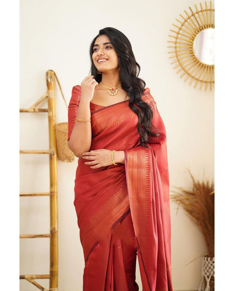 Scrumptious Red Soft Silk Saree With Prodigal Blouse Piece Shriji Main image