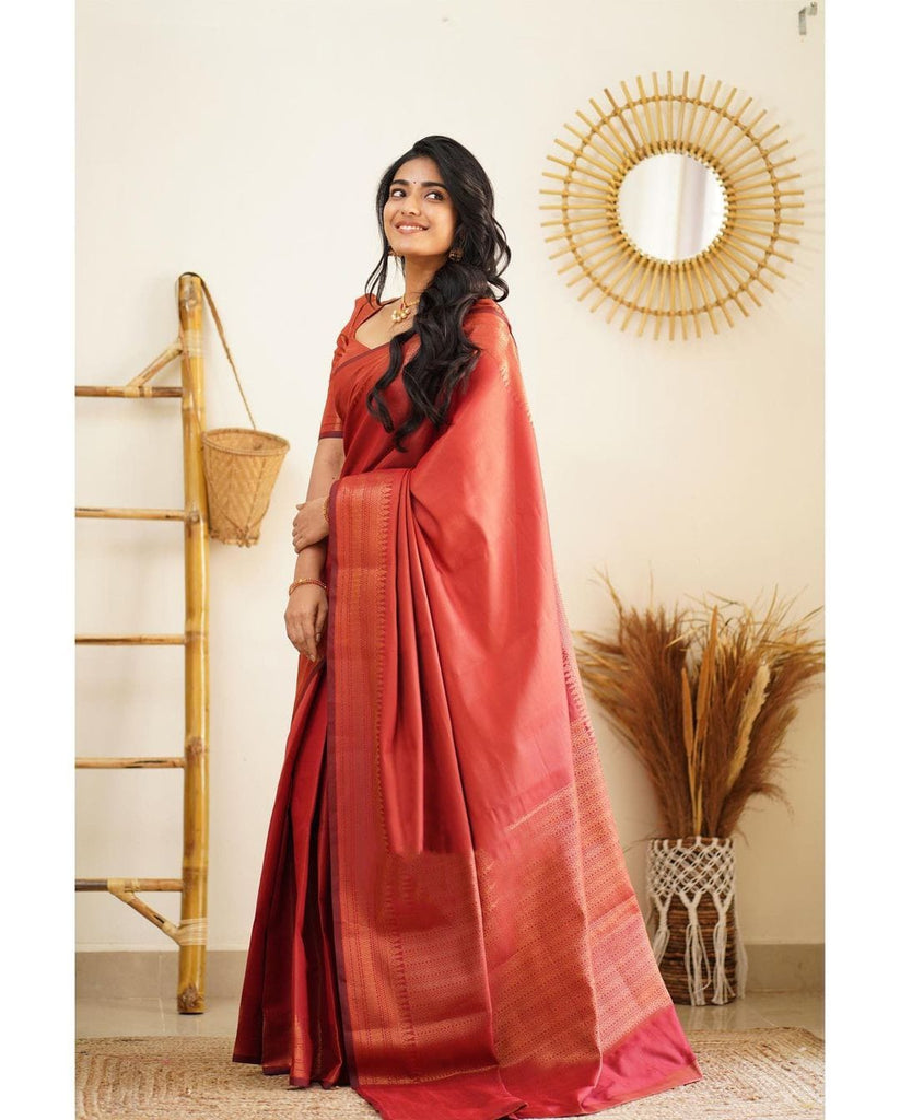 Scrumptious Red Soft Silk Saree With Prodigal Blouse Piece Shriji