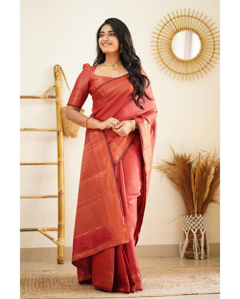 Scrumptious Red Soft Silk Saree With Prodigal Blouse Piece Shriji