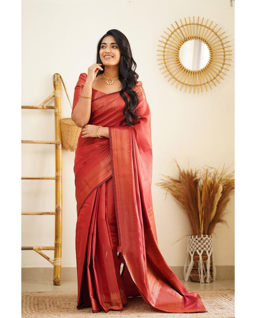 Scrumptious Red Soft Silk Saree With Prodigal Blouse Piece Shriji