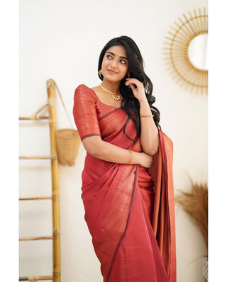 Scrumptious Red Soft Silk Saree With Prodigal Blouse Piece Shriji