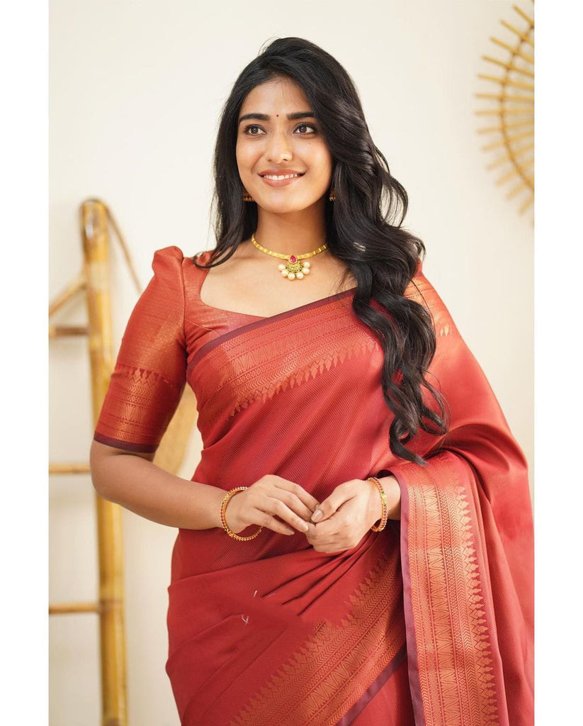 Scrumptious Red Soft Silk Saree With Prodigal Blouse Piece Shriji