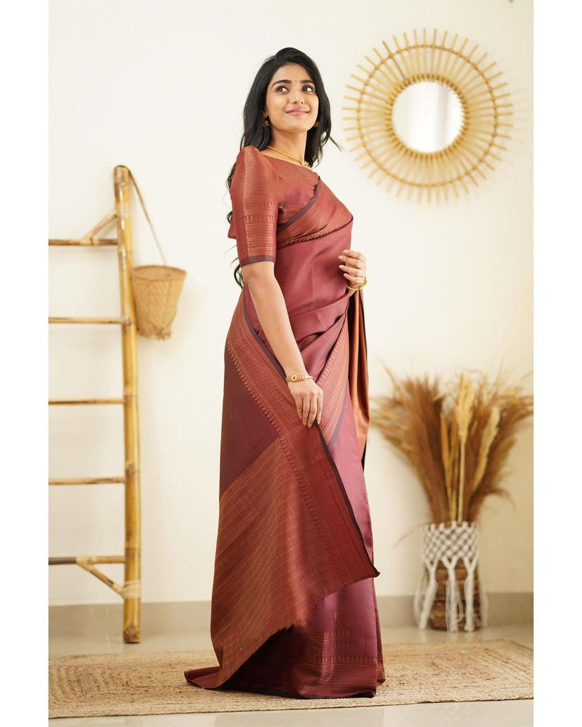 Moiety Wine Soft Silk Saree With Palimpsest Blouse Piece Shriji