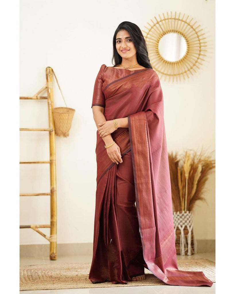 Moiety Wine Soft Silk Saree With Palimpsest Blouse Piece Shriji