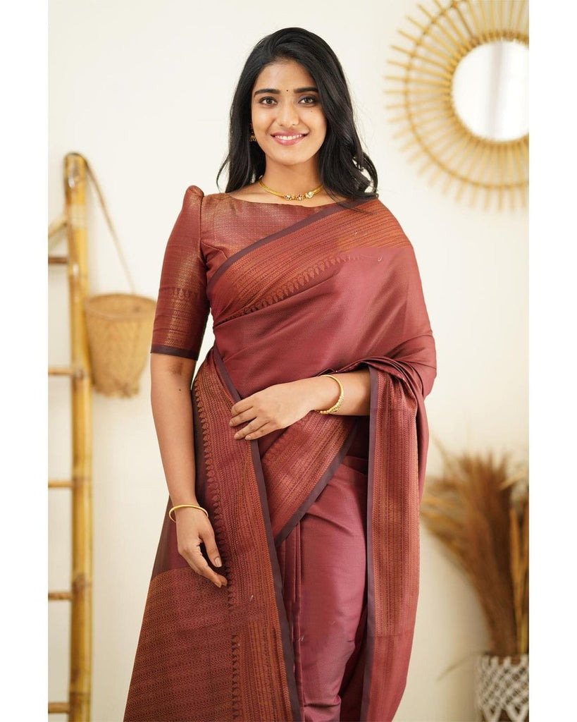 Moiety Wine Soft Silk Saree With Palimpsest Blouse Piece Shriji