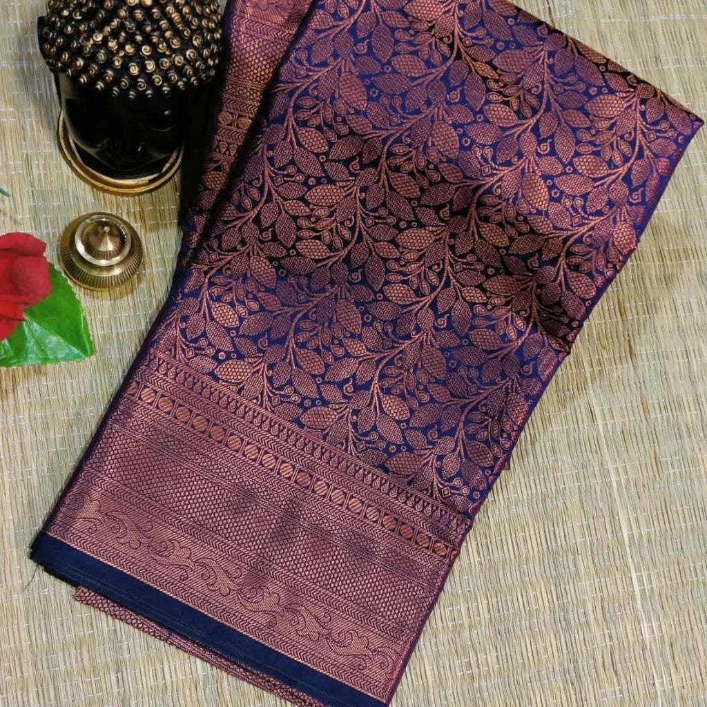 Gratifying Purple Soft Banarasi Silk Saree With Felicitous Blouse Piece Shriji