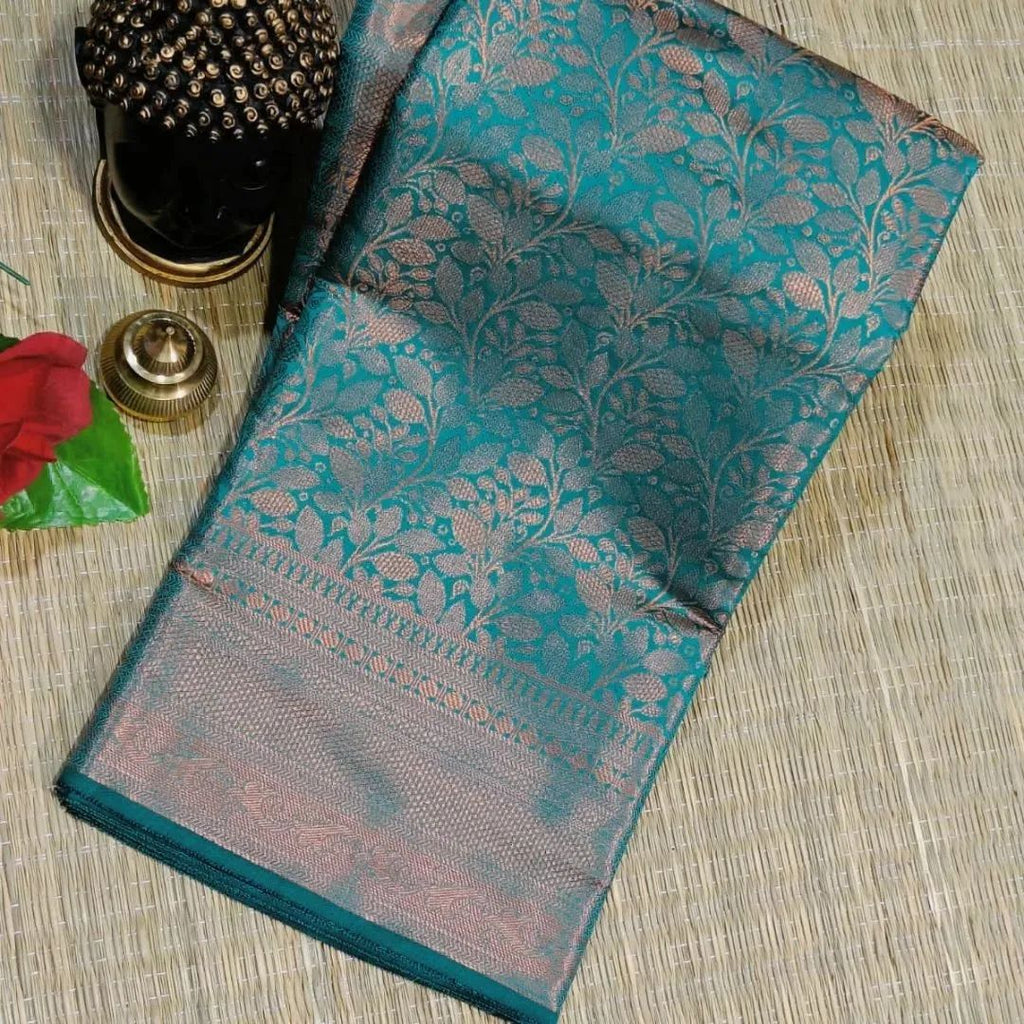 Luxuriant Rama Soft Banarasi Silk Saree With Artistic Blouse Piece Shriji