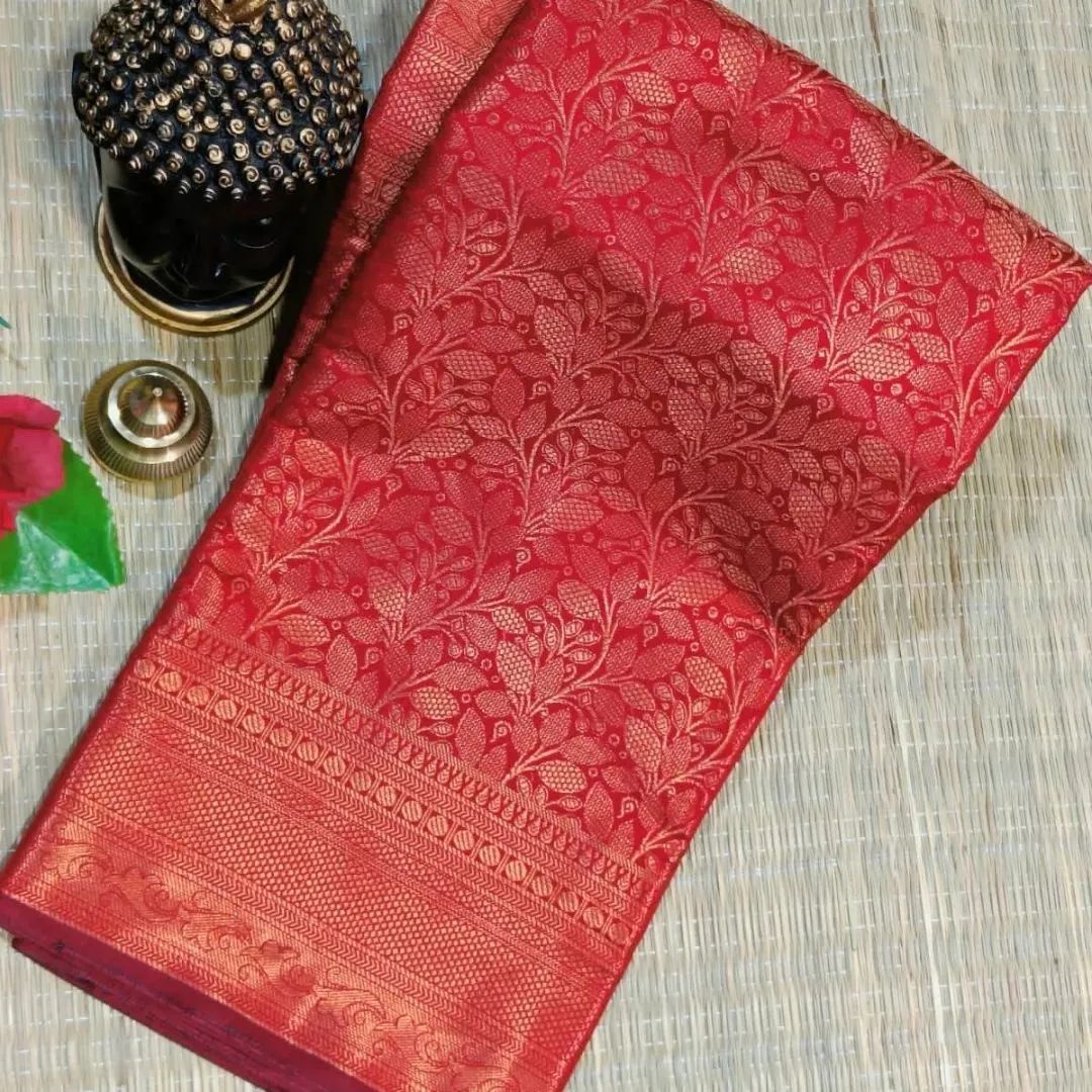 Imaginative Red Soft Banarasi Silk Saree With Tempting Blouse Piece Shriji Main image