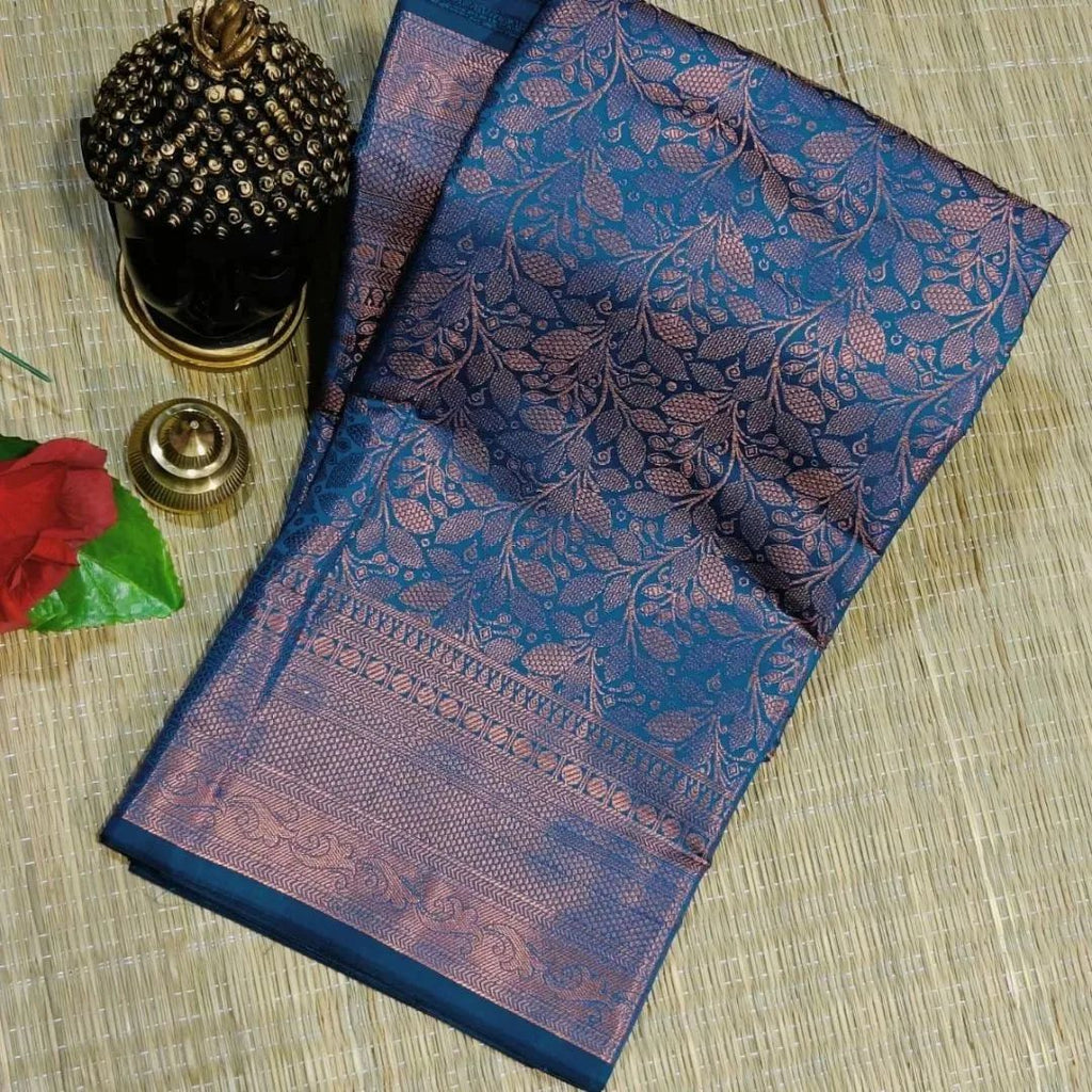 Ratatouille Teal Blue Soft Banarasi Silk Saree With Seraglio Blouse Piece Shriji