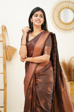 Load image into Gallery viewer, Gleaming Brown Soft Silk Saree With Flaunt Blouse Piece Shriji