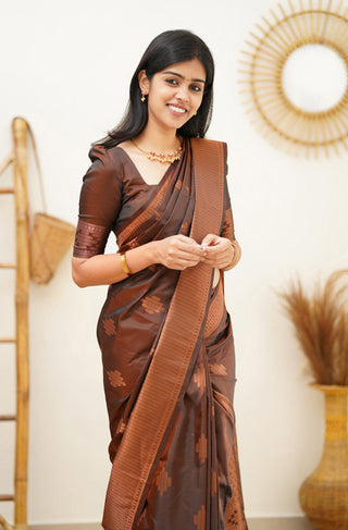 Gleaming Brown Soft Silk Saree With Flaunt Blouse Piece Shriji