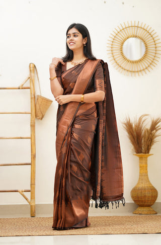 Gleaming Brown Soft Silk Saree With Flaunt Blouse Piece Shriji