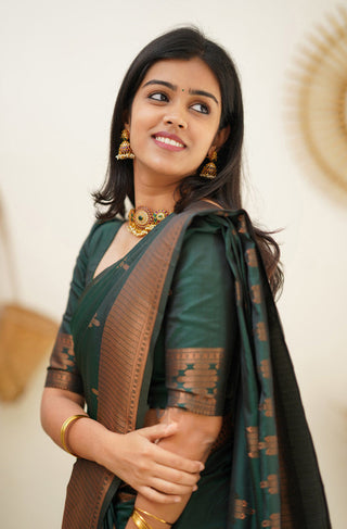 Attractive Dark Green Soft Silk Saree With Refreshing Blouse Piece Shriji