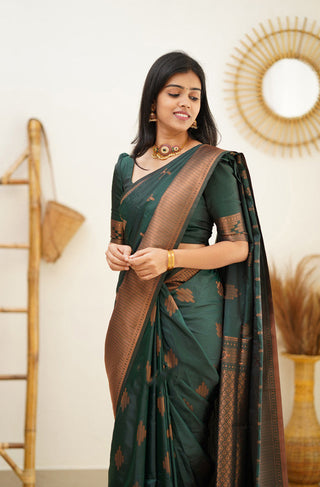 Attractive Dark Green Soft Silk Saree With Refreshing Blouse Piece Shriji