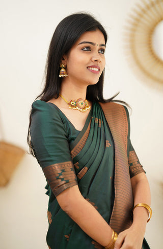 Attractive Dark Green Soft Silk Saree With Refreshing Blouse Piece Shriji