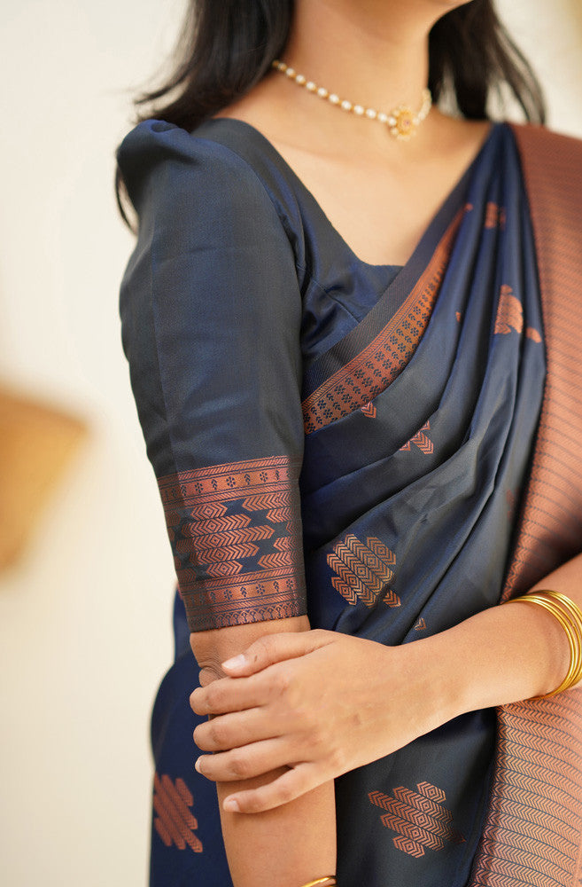 Staring Navy Blue Soft Silk Saree With Beautiful Blouse Piece Shriji