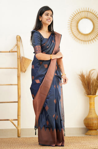 Staring Navy Blue Soft Silk Saree With Beautiful Blouse Piece Shriji