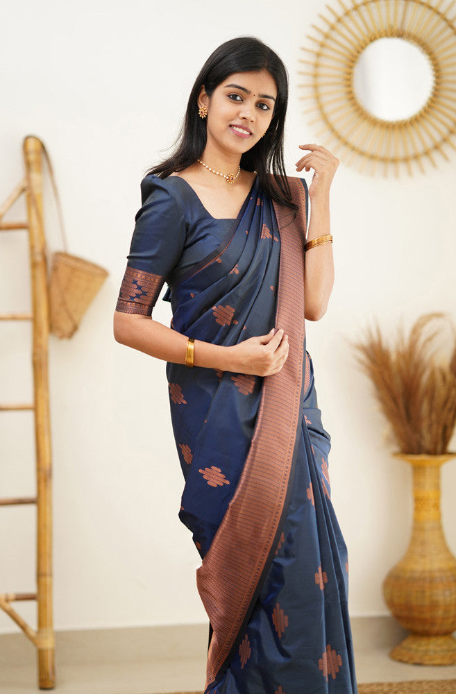 Staring Navy Blue Soft Silk Saree With Beautiful Blouse Piece Shriji