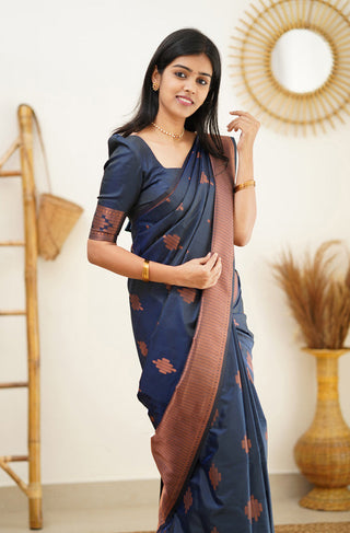 Staring Navy Blue Soft Silk Saree With Beautiful Blouse Piece Shriji