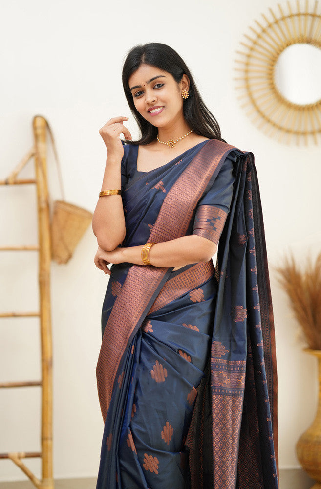 Staring Navy Blue Soft Silk Saree With Beautiful Blouse Piece Shriji