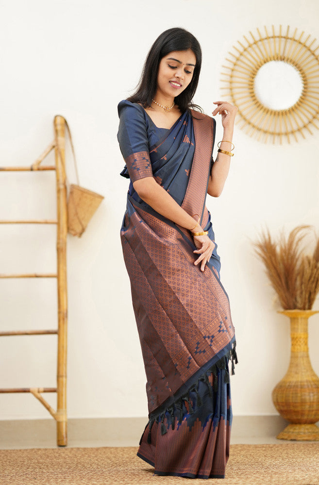 Staring Navy Blue Soft Silk Saree With Beautiful Blouse Piece Shriji