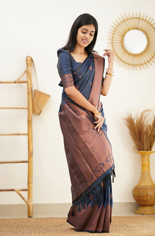 Staring Navy Blue Soft Silk Saree With Beautiful Blouse Piece Shriji