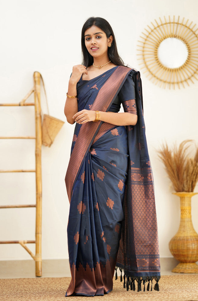 Staring Navy Blue Soft Silk Saree With Beautiful Blouse Piece Shriji