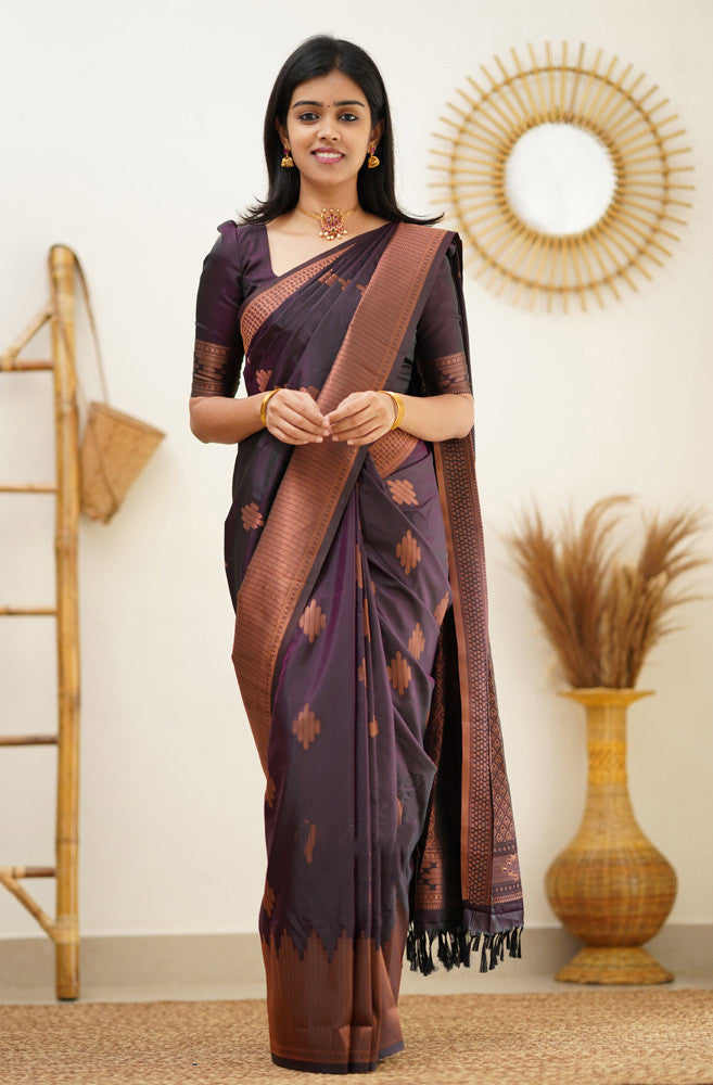 Desiring Purple Soft Silk Saree With Engrossing Blouse Piece Shriji Main image