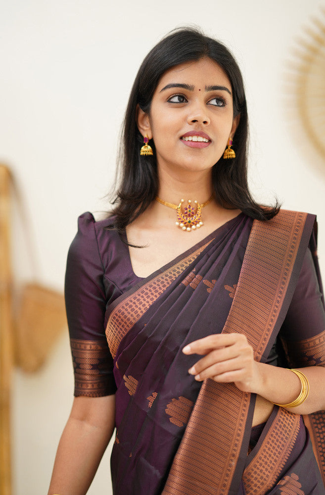 Desiring Purple Soft Silk Saree With Engrossing Blouse Piece Shriji