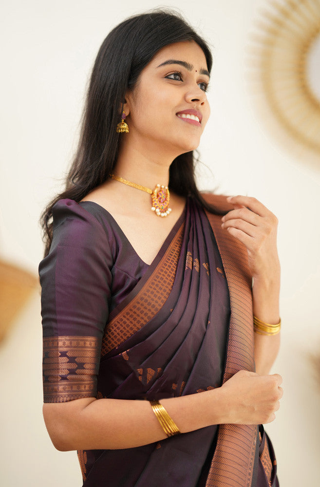 Desiring Purple Soft Silk Saree With Engrossing Blouse Piece Shriji