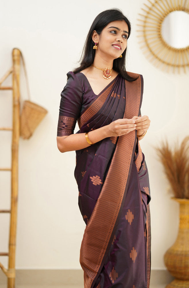 Desiring Purple Soft Silk Saree With Engrossing Blouse Piece Shriji