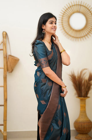 Prominent Rama Soft Silk Saree With Blissful Blouse Piece Shriji