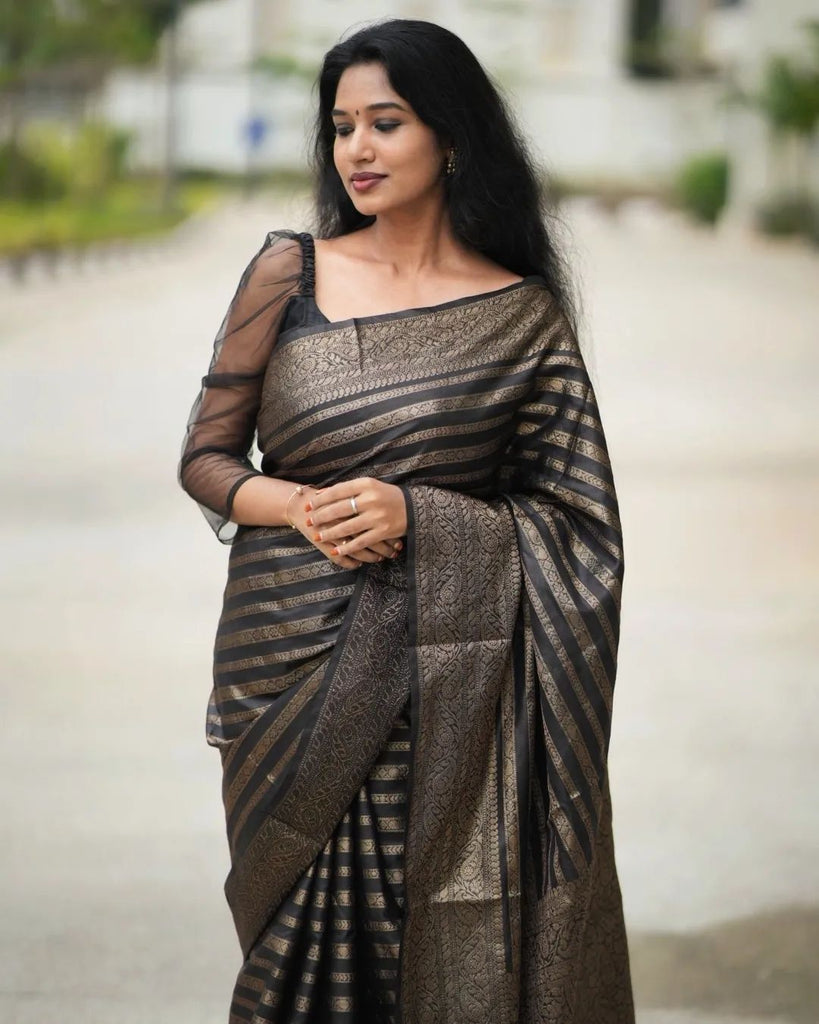 Adorning Black Soft Banarasi Silk Saree with Ephemeral Blouse Piece – TULIP  DESIGNER
