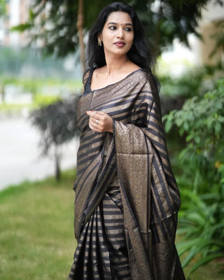 Excellent Black Soft Silk Saree With Luxuriant Blouse Piece Shriji