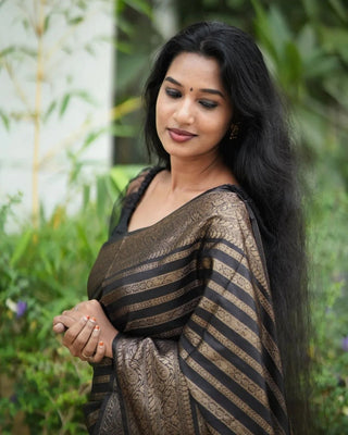 Excellent Black Soft Silk Saree With Luxuriant Blouse Piece Shriji