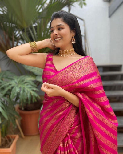 Glowing Pink Soft Silk Saree With Groovy Blouse Piece Shriji