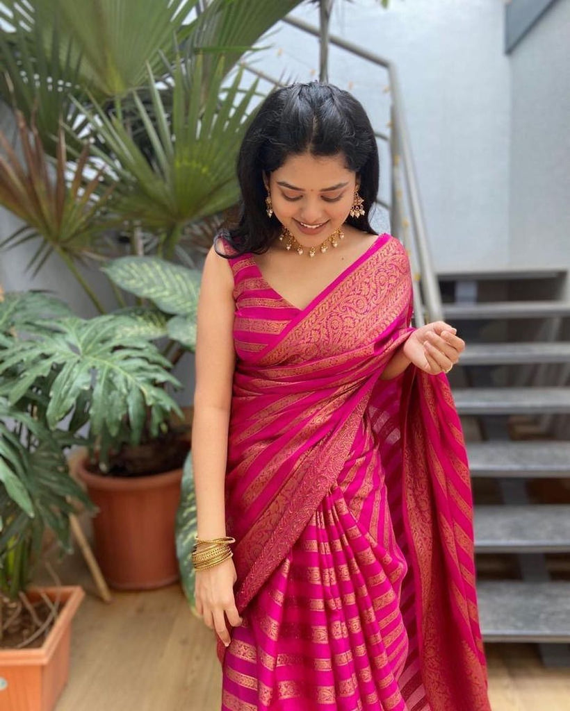 Hot Pink Soft Satin Silk Saree - Shaaola.com