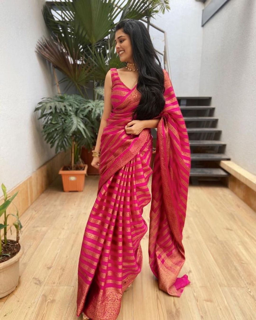 Glowing Pink Soft Silk Saree With Groovy Blouse Piece Shriji