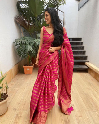 Glowing Pink Soft Silk Saree With Groovy Blouse Piece Shriji