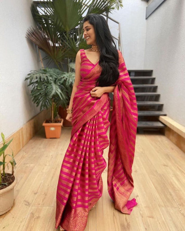 Glowing Pink Soft Silk Saree With Groovy Blouse Piece Shriji