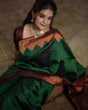 Load image into Gallery viewer, Stunning Green Soft Silk Saree With Innovative Blouse Piece Shriji