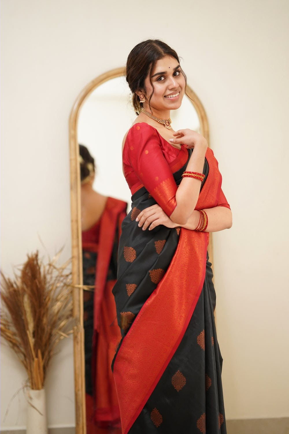 Fugacious Black Soft Silk Saree with Propinquity Blouse Piece Shriji