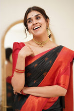 Load image into Gallery viewer, Fugacious Black Soft Silk Saree with Propinquity Blouse Piece Shriji