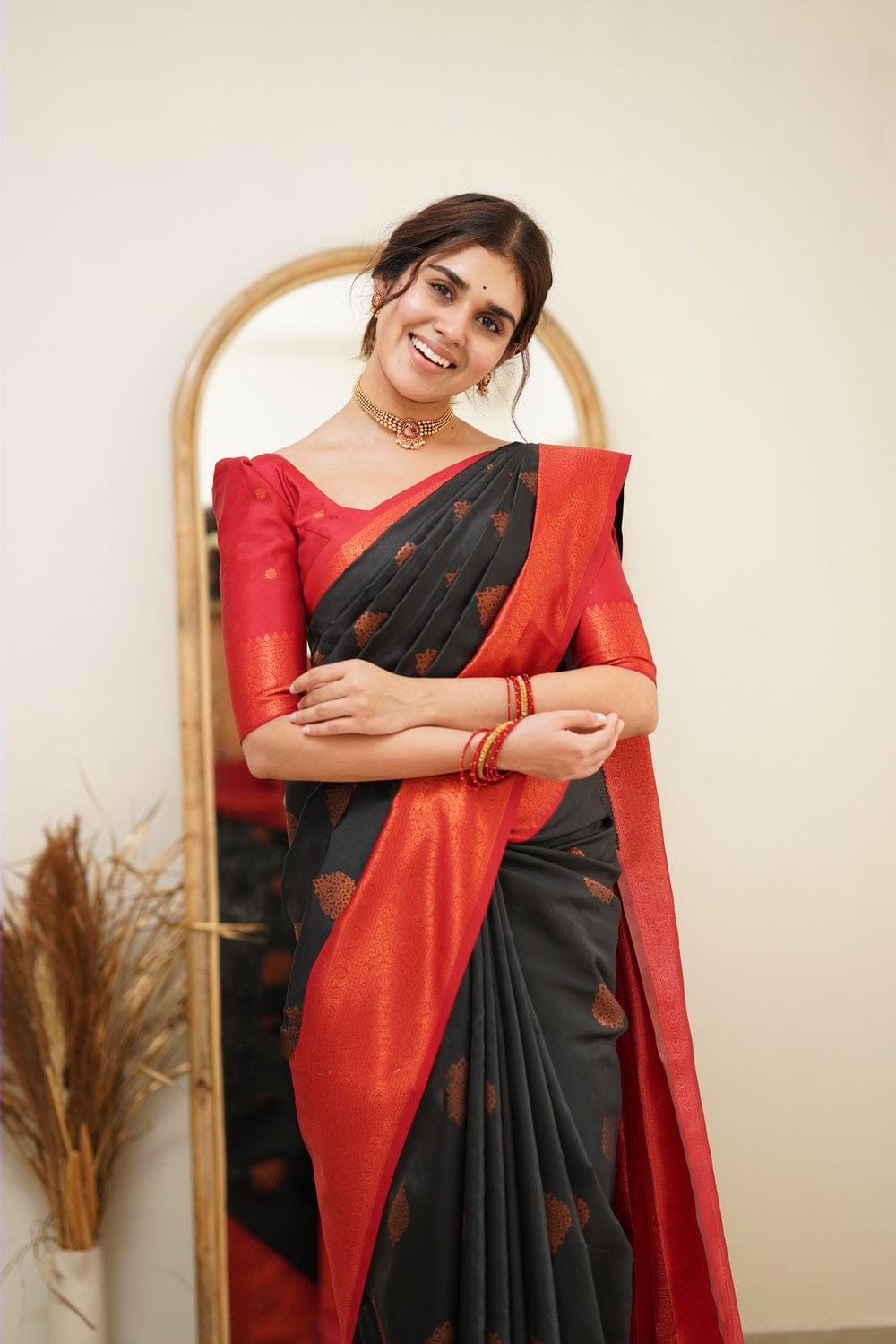 Fugacious Black Soft Silk Saree with Propinquity Blouse Piece Shriji