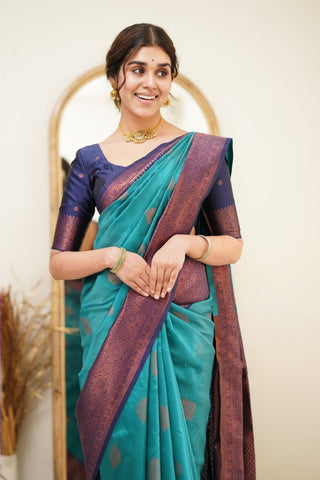 Eloquence Firozi Soft Silk Saree with Scintilla Blouse Piece Shriji