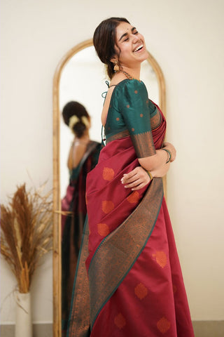 Fragrant Maroon Soft Silk Saree with Exuberant Blouse Piece Shriji