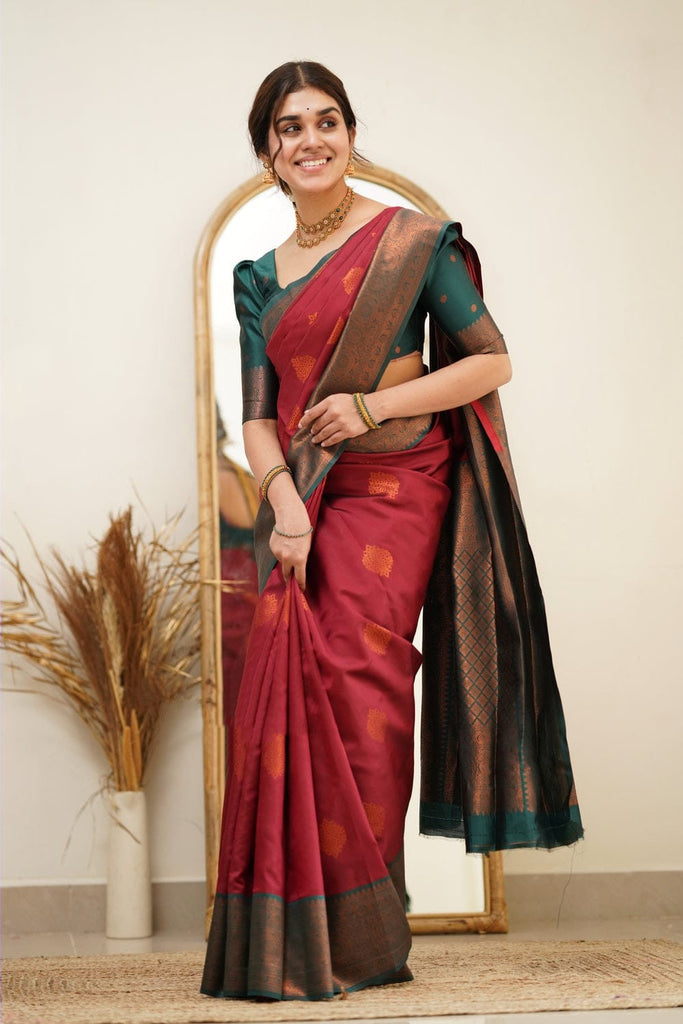 Fragrant Maroon Soft Silk Saree with Exuberant Blouse Piece Shriji